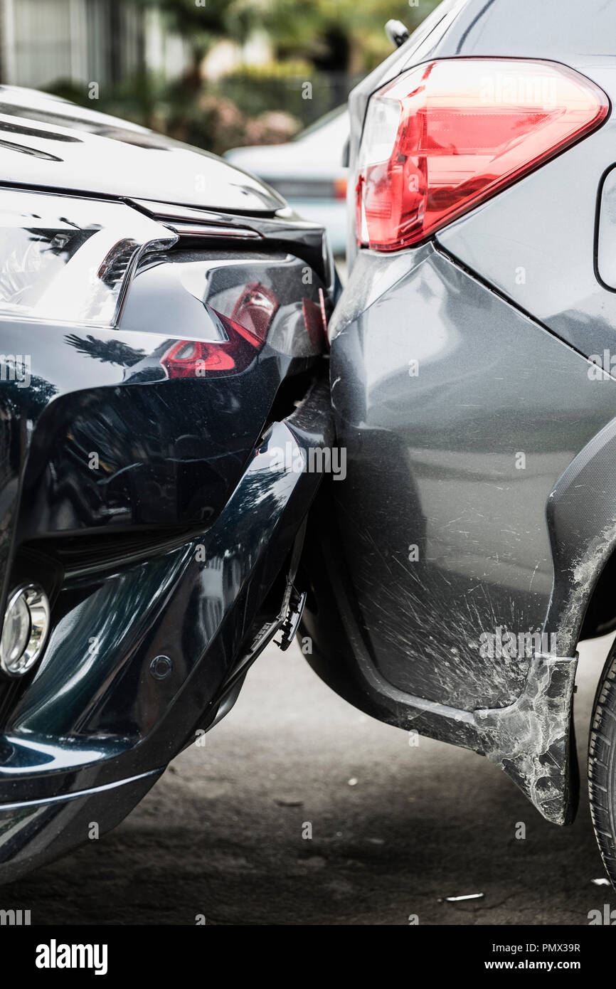 Damaged bumpers from car accident Stock Photo Alamy
