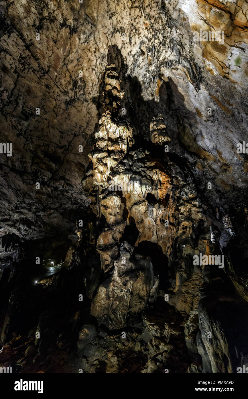 Aggtelek Caves, Hungary, also called Baradla-Domica Caverns with a dripstone column, stalagmite Stock Photo