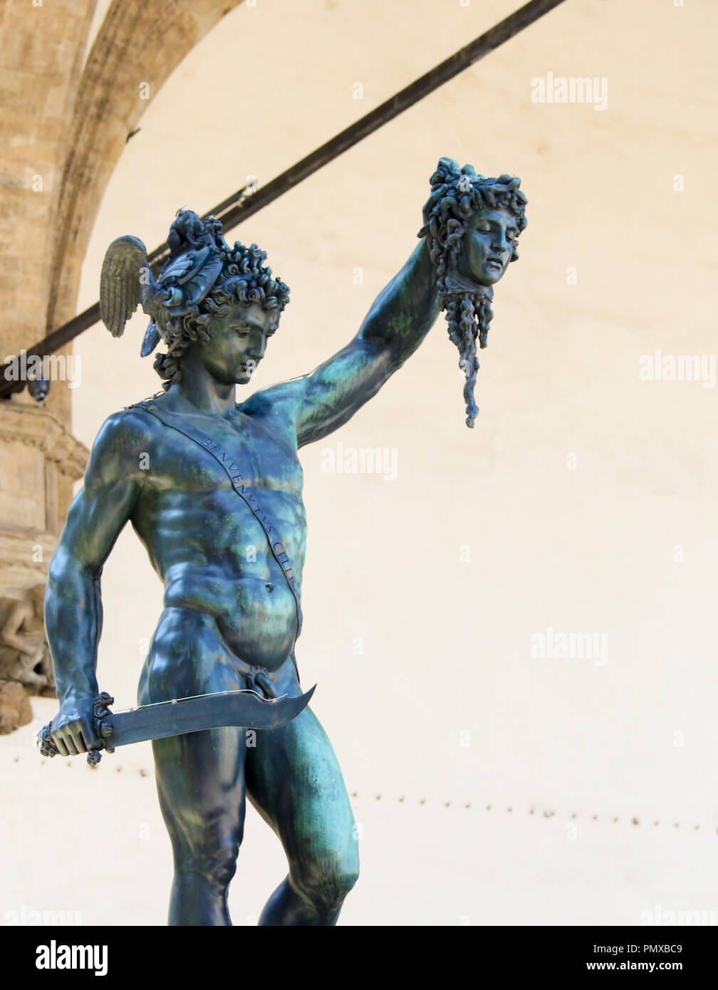 Perseus with the Head of is a bronze sculpture made by Benvenuto Cellini (16th Century), under Loggia dei Lanzi, Italy Stock Photo - Alamy