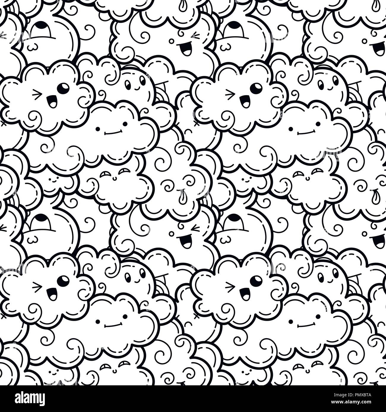 Seamless pattern with funny doodle clouds for prints, designs, cards ...