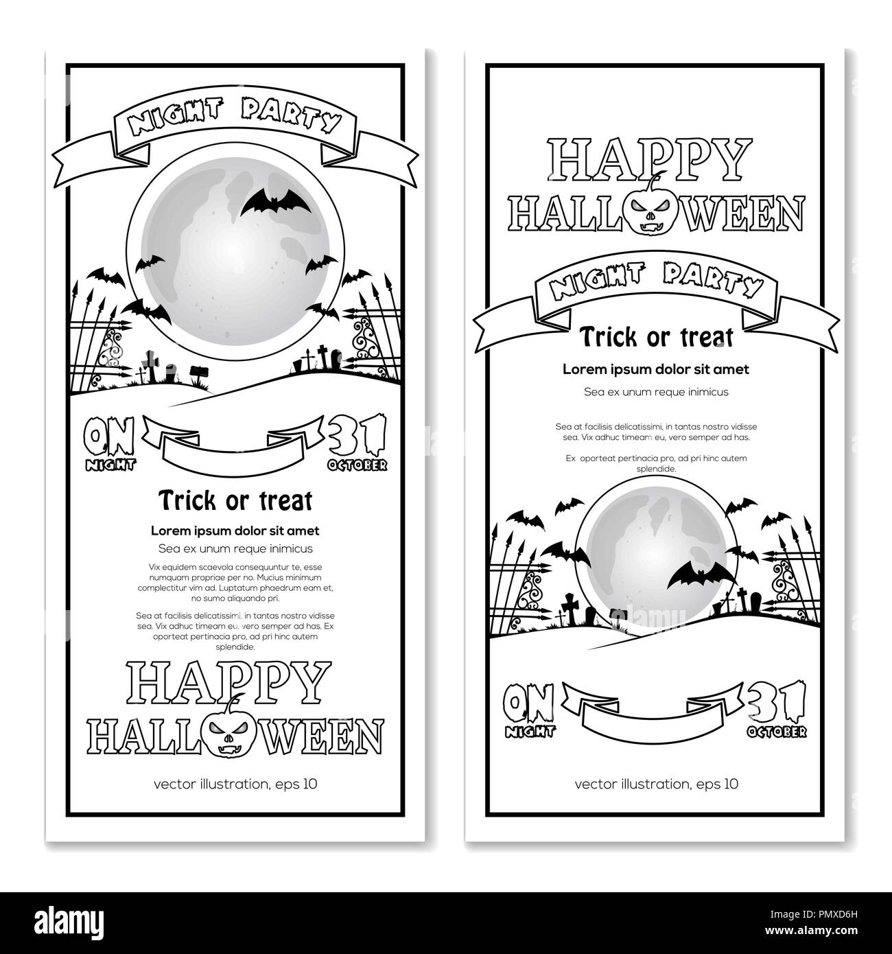 Halloween design. Invitation Halloween night party. Full moon over the