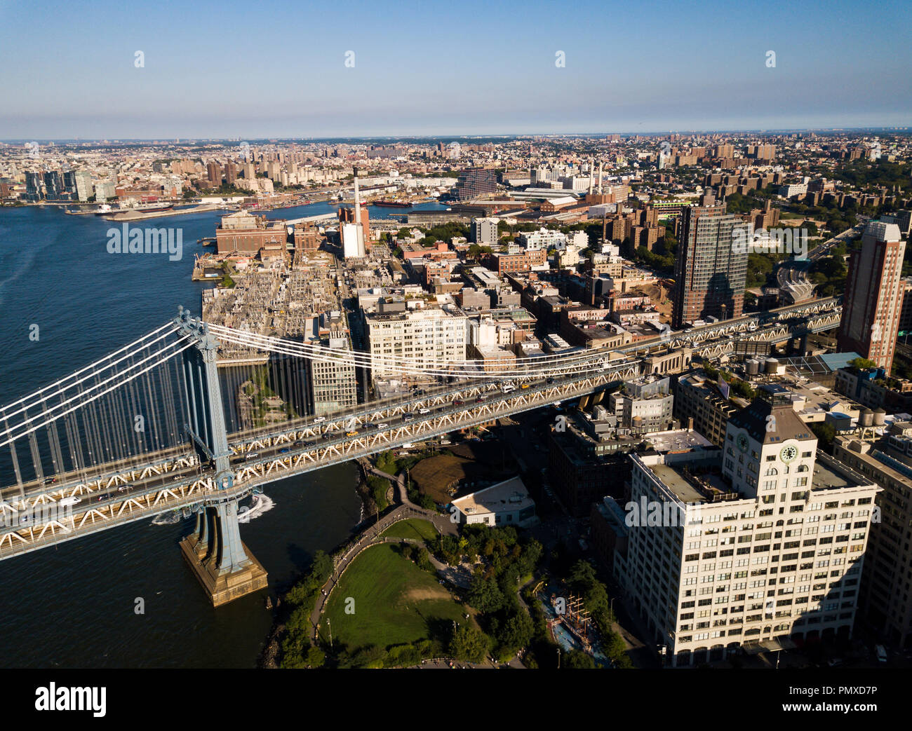 Aerial view of Brooklyn and Manhattan bridge in New York city Stock