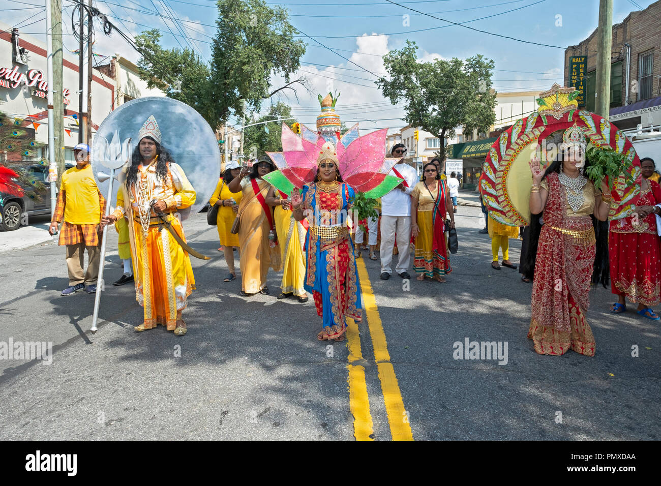 marchers including three dressed as deitiies at the 2018 Madrassi