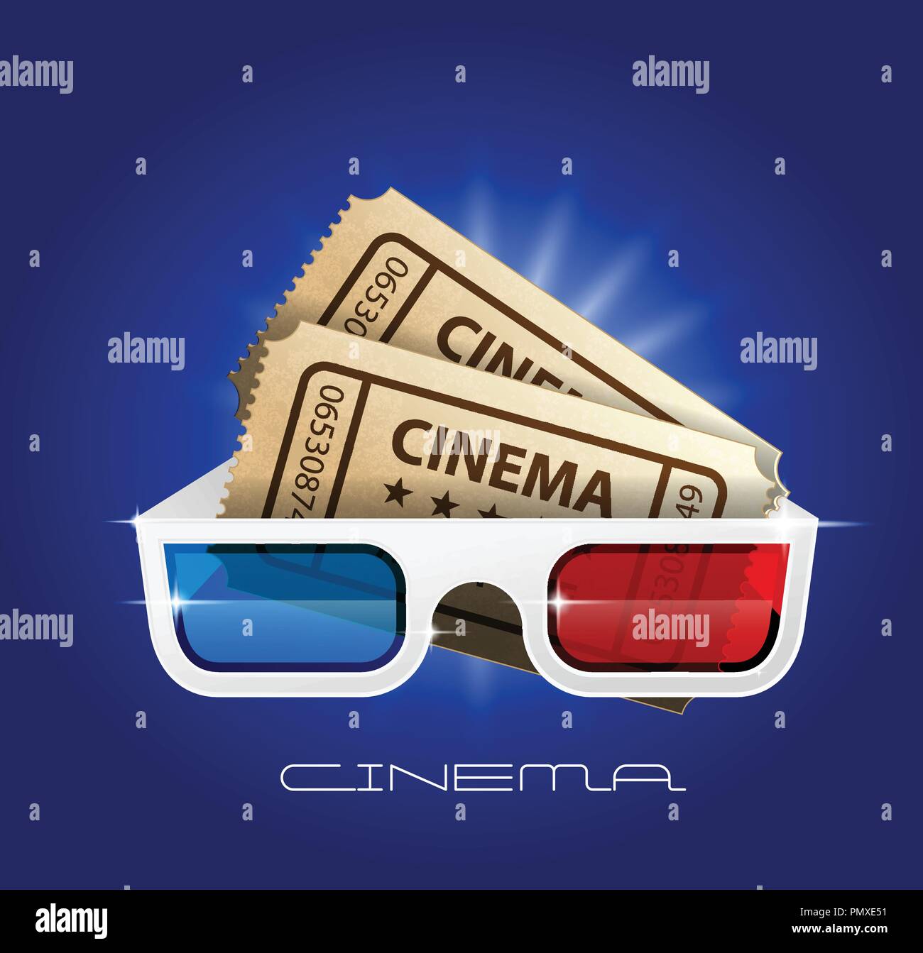 Cinema art movie watching - 3d glasses and tickets Stock Vector