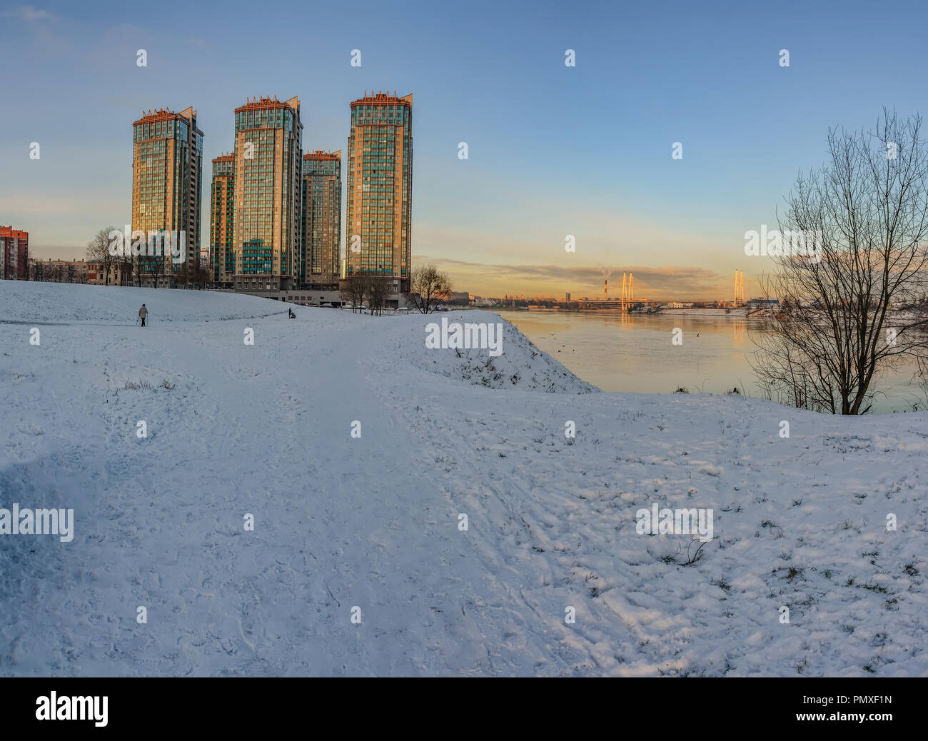 Dawn in St. Petersburg in the area of Fishing. December morning. Stock Photo