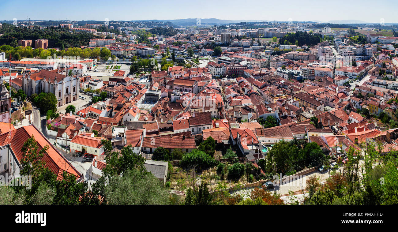 Leiria, Portugal. The city of Leiria seen from the Castle of Leiria. Cityscape and Skyline Stock Photo
