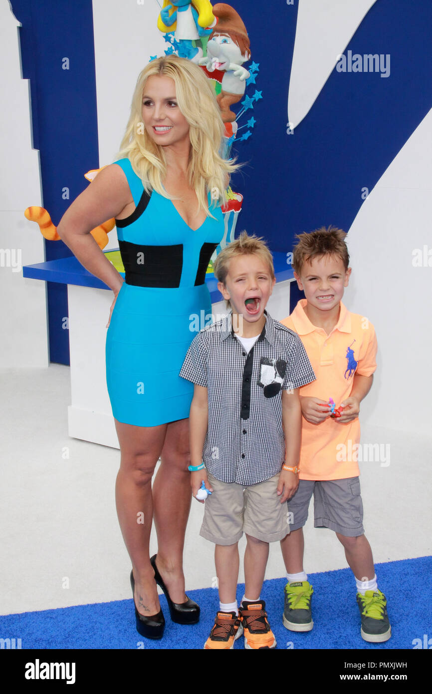 Britney Spears and sons Sean Federline and Jayden James Federline at the Premiere of Columbia Pictures and Sony Pictures Animation's 'The Smurfs 2'. Arrivals held at the Regency Village Theatre  in Westwood, CA, July 28, 2013. Photo by Joe Martinez / PictureLux Stock Photo