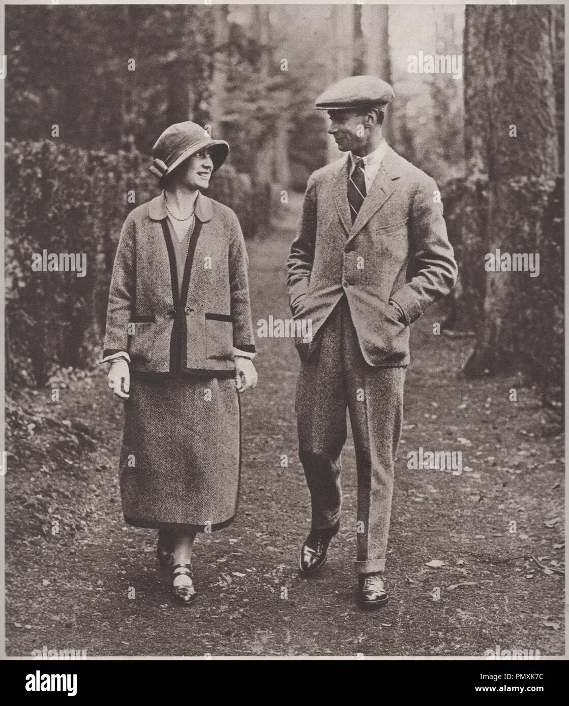 George the sixth with his wife Queen Elizabeth Bowes Lyon on their honeymoon in 1923 at Polesdon Lacey, Surrey they were married on the  26th April 1923 Stock Photo