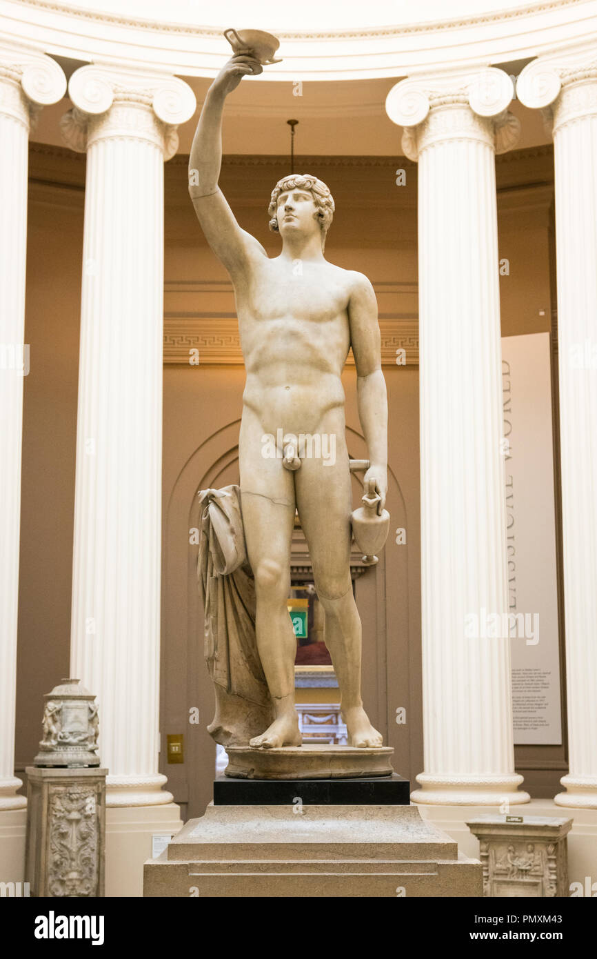 Liverpool Wirral Port Sunlight Village The Lady Lever Art Gallery white marble statue sculpture Antinous Roman c 135 AD Hadrians Lover drowned Nile Stock Photo