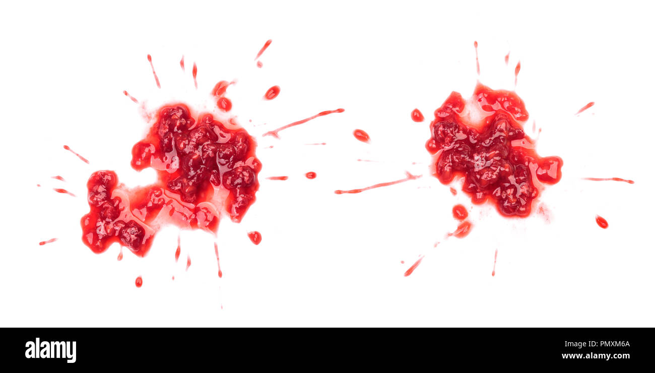 Smashed raspberries isolated on white Stock Photo - Alamy