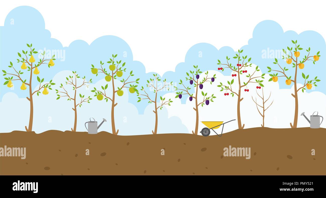 Fruit trees. Garden. Icon set. Vector illustration Stock Vector