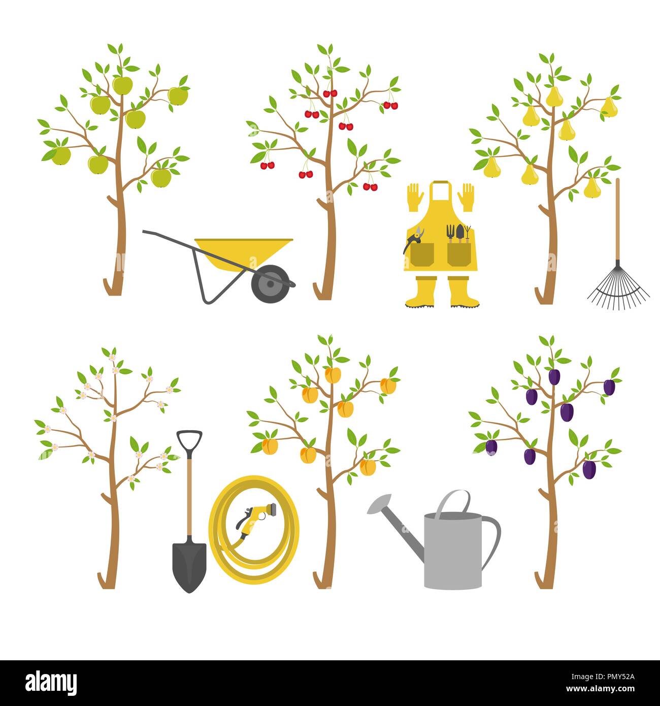 Fruit trees. Garden. Icon set. Vector illustration Stock Vector