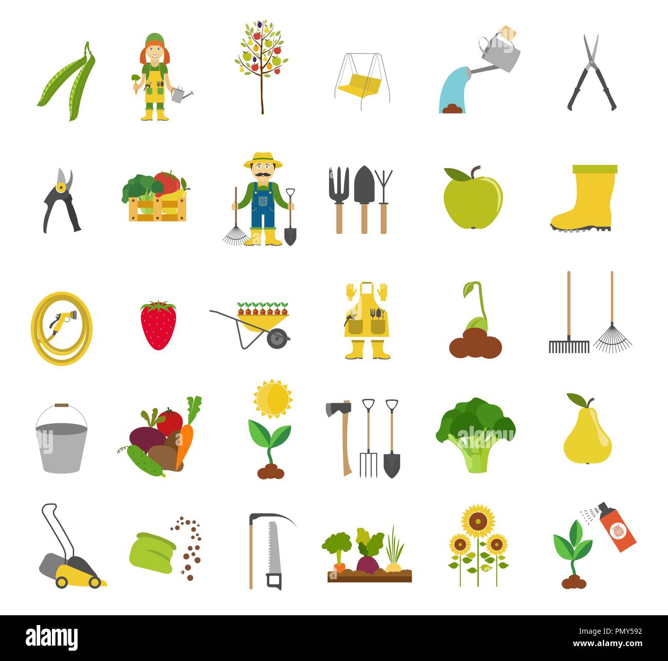 Gardening work, farming icon set. Flat style design. Vector ...