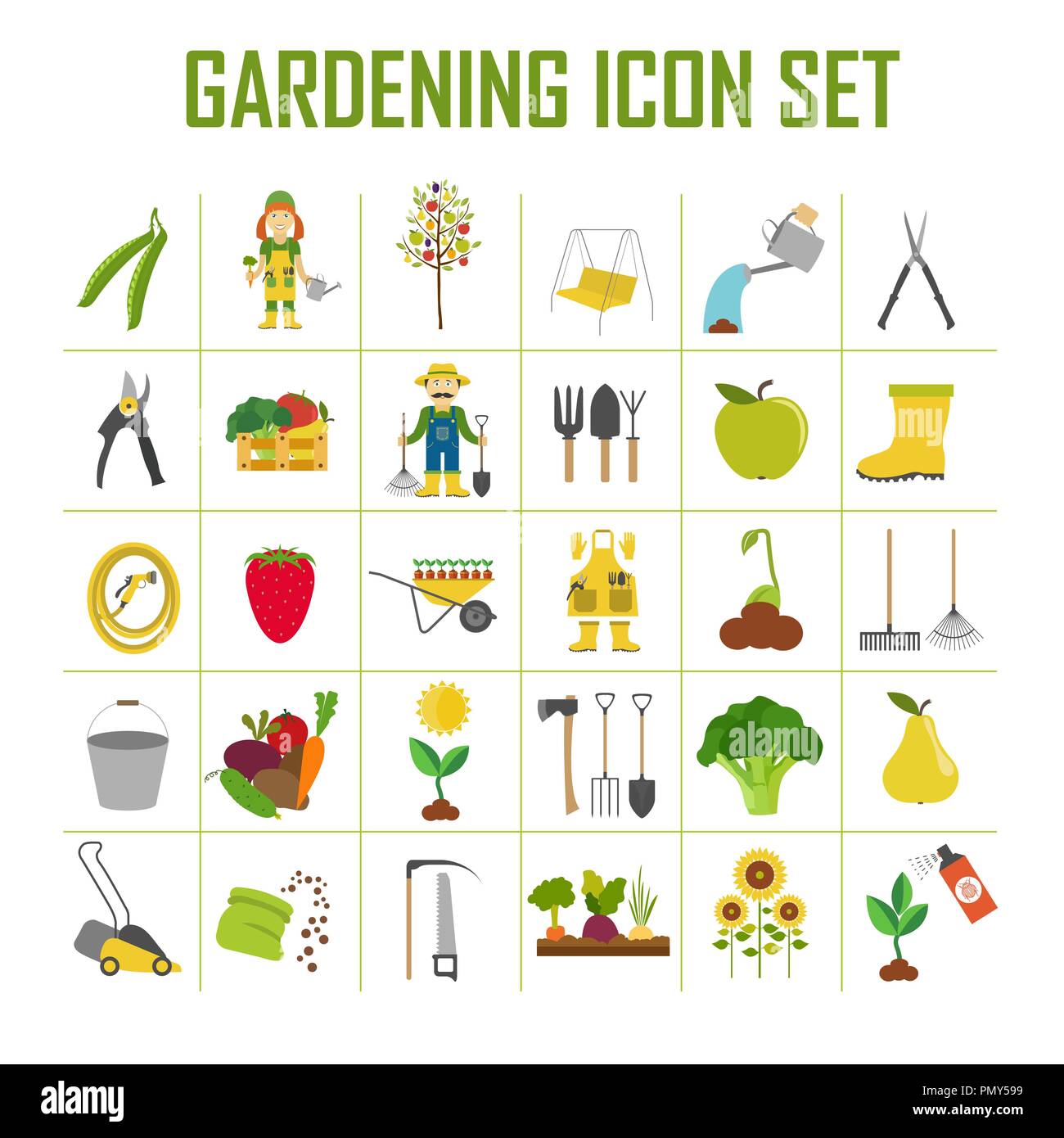 Gardening work, farming icon set. Flat style design. Vector ...