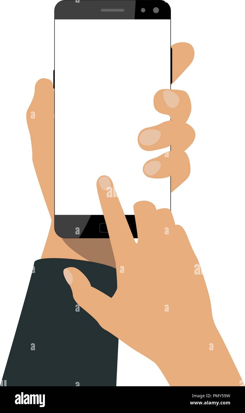Hand holds a smartphone Stock Vector