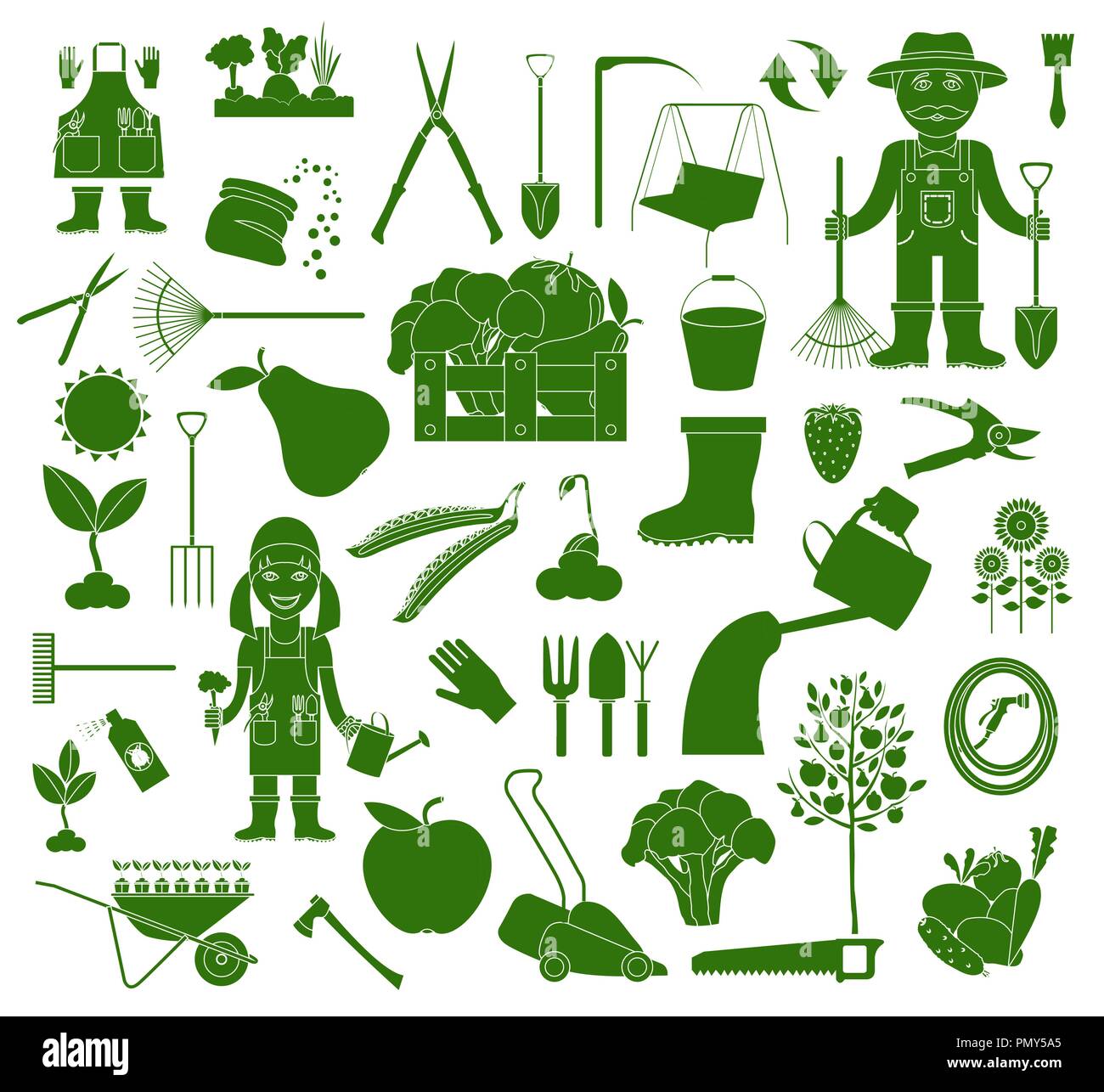 Gardening work, farming icon set. Flat style design. Vector ...