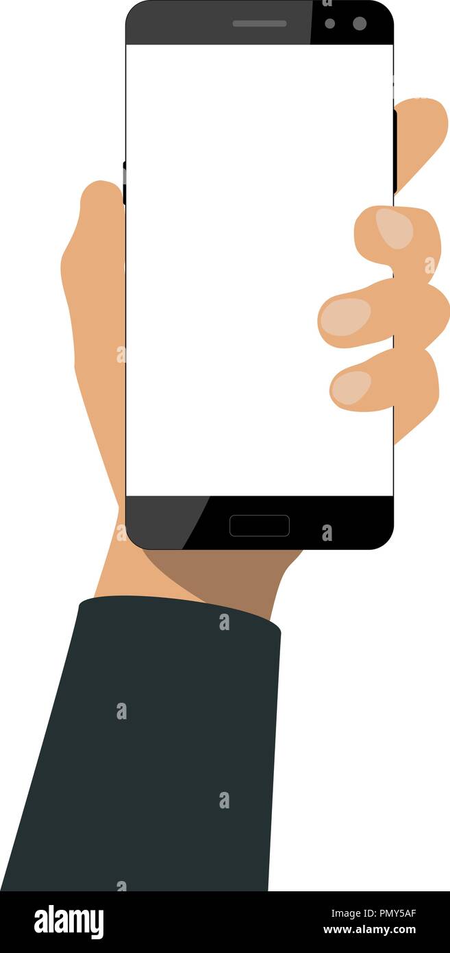 Hand holds a smartphone Stock Vector