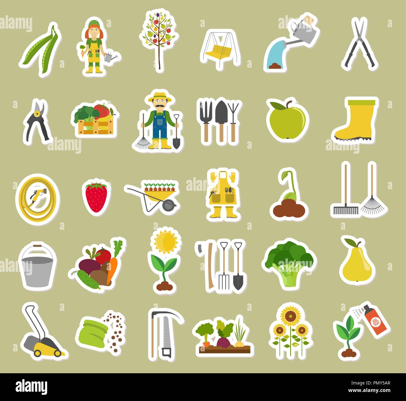 Gardening work, farming icon set. Flat style design. Vector ...
