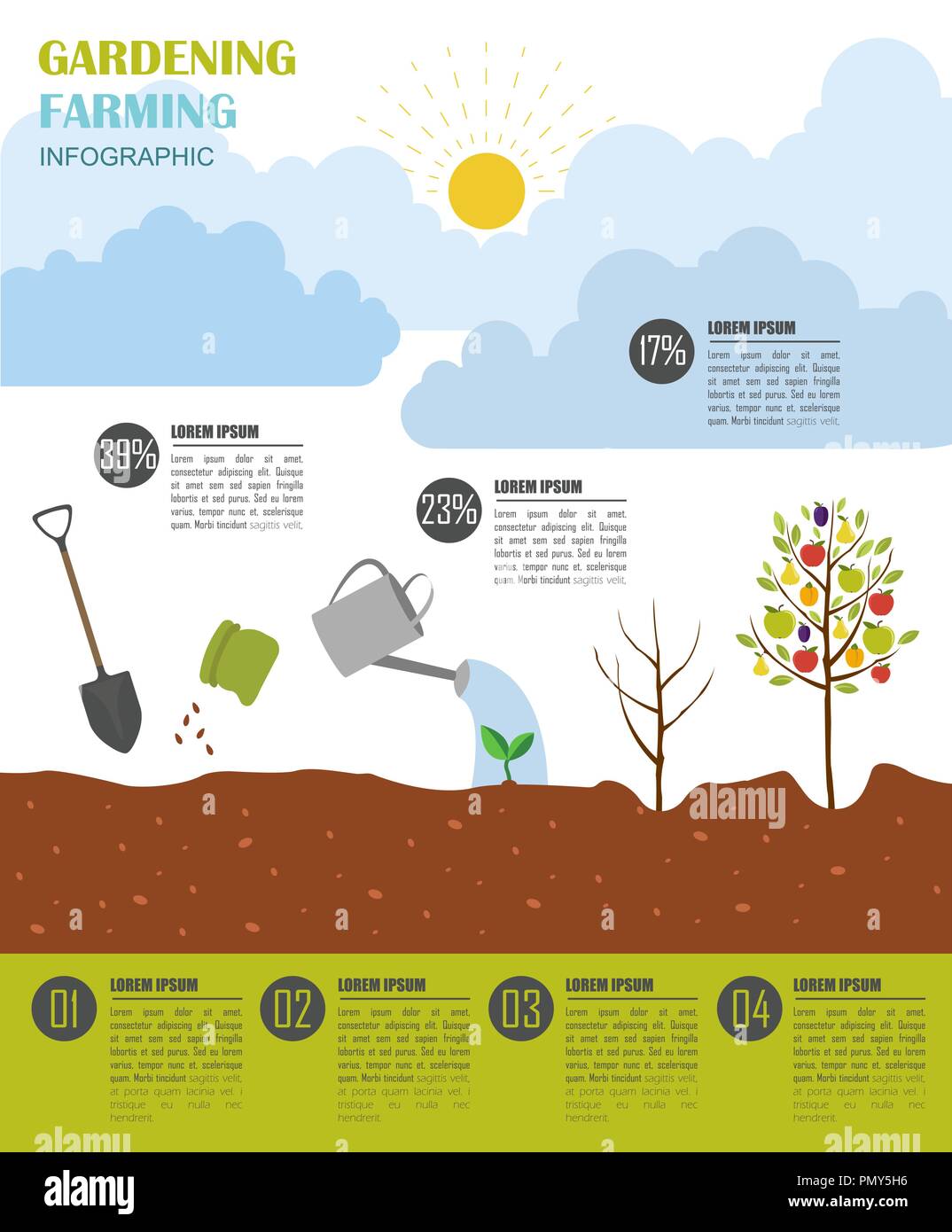 Gardening work, farming infographic. Graphic template. Flat style ...