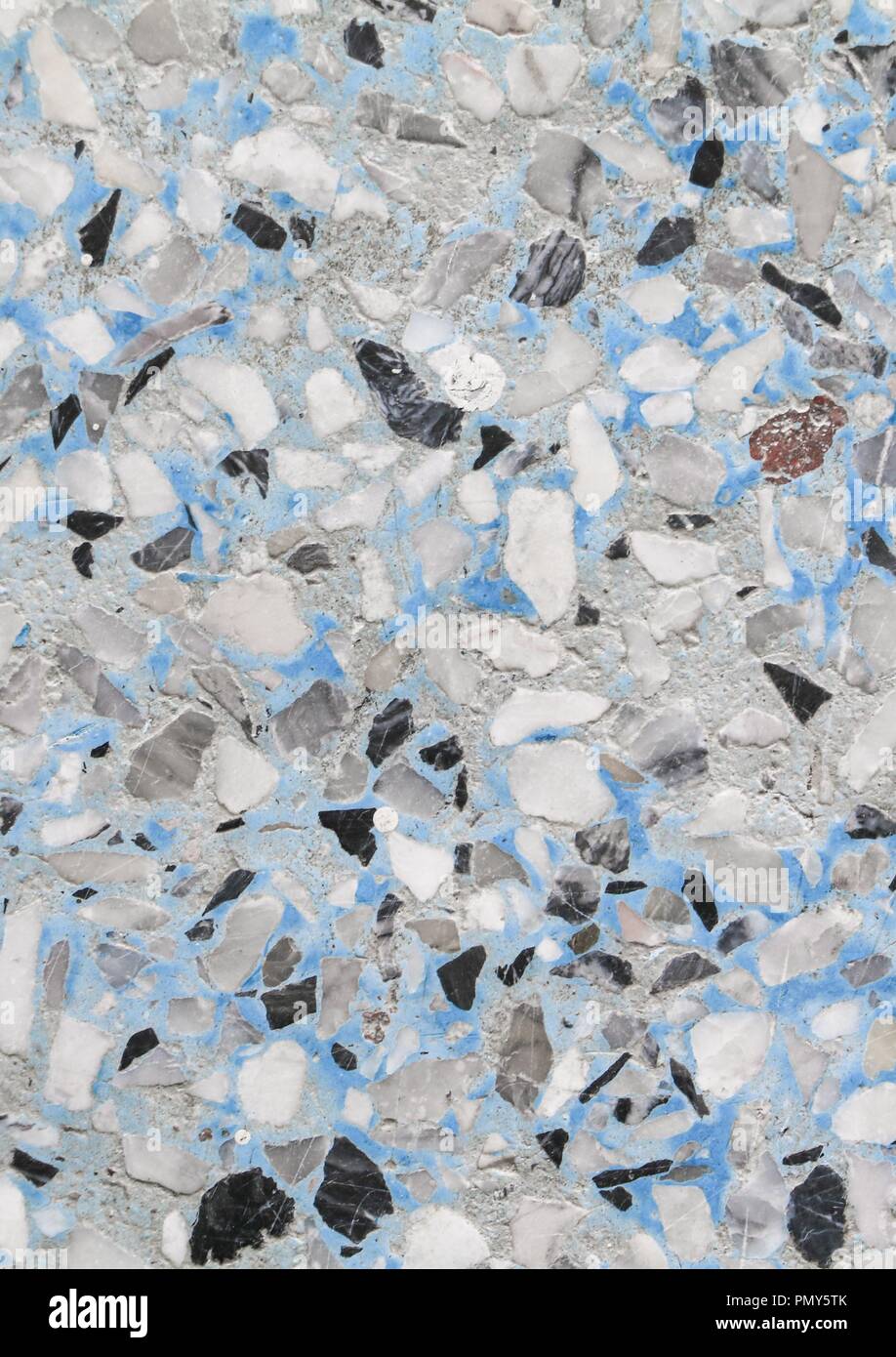 Stone wall texture, Terrazzo Marble surface floor pattern and blue color for background Stock Photo