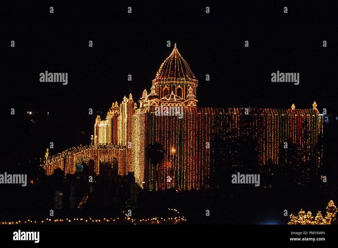 Dhaka, Bangladesh - November 29, 2008: The night view of ahsan manzil. Ahsan Manzil was the official residential palace and seat of the Nawab of Dhaka Stock Photo