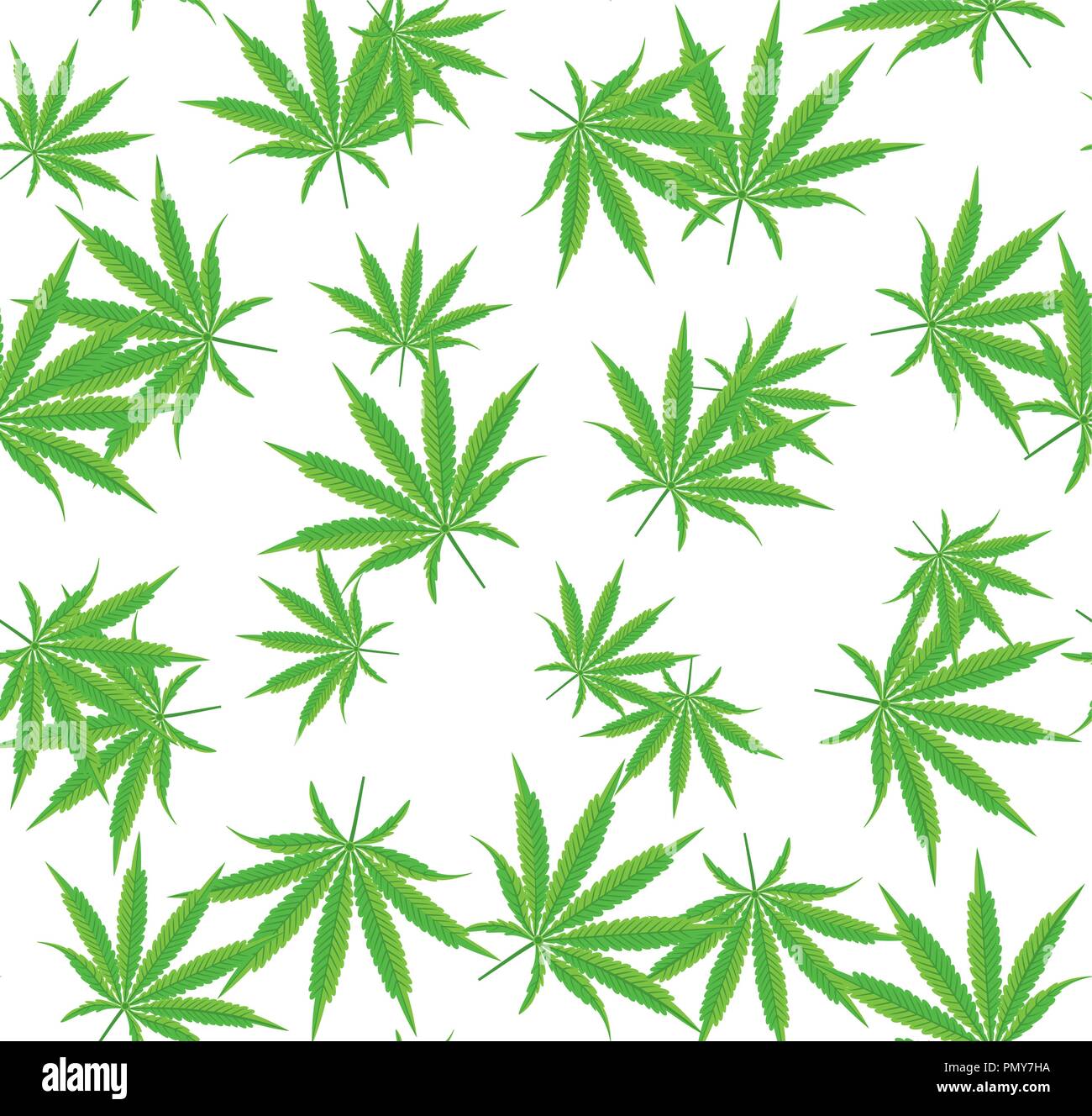 Cannabis or Marijuana Seamless Pattern with Leavevs Isolated on White. Vector Illustration. Stock Vector