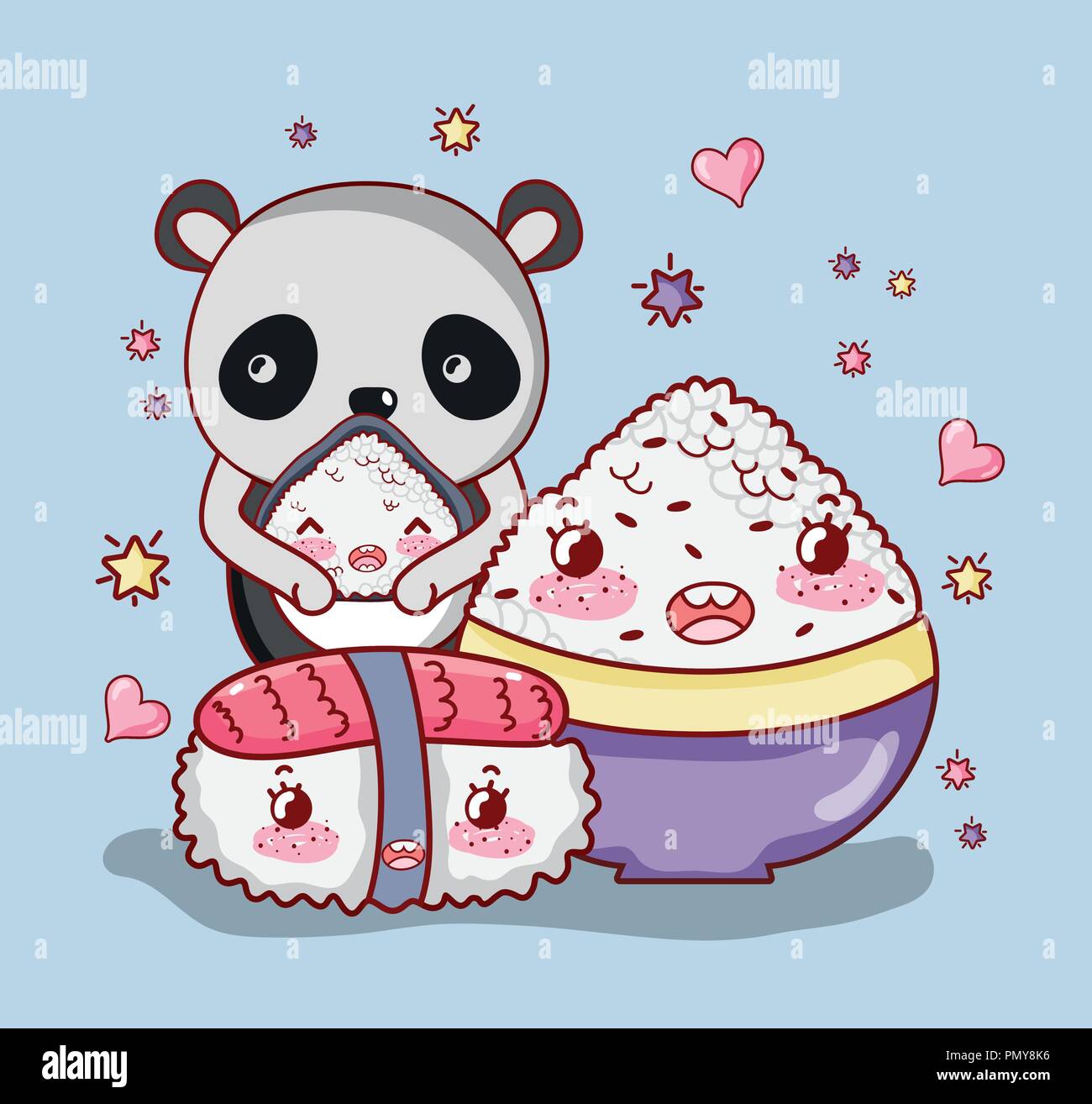 Sushi and panda kawaii Stock Vector