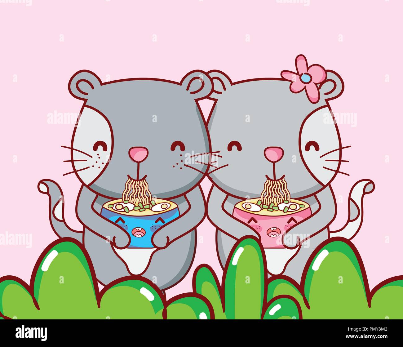 Cats and sushi kawaii Stock Vector