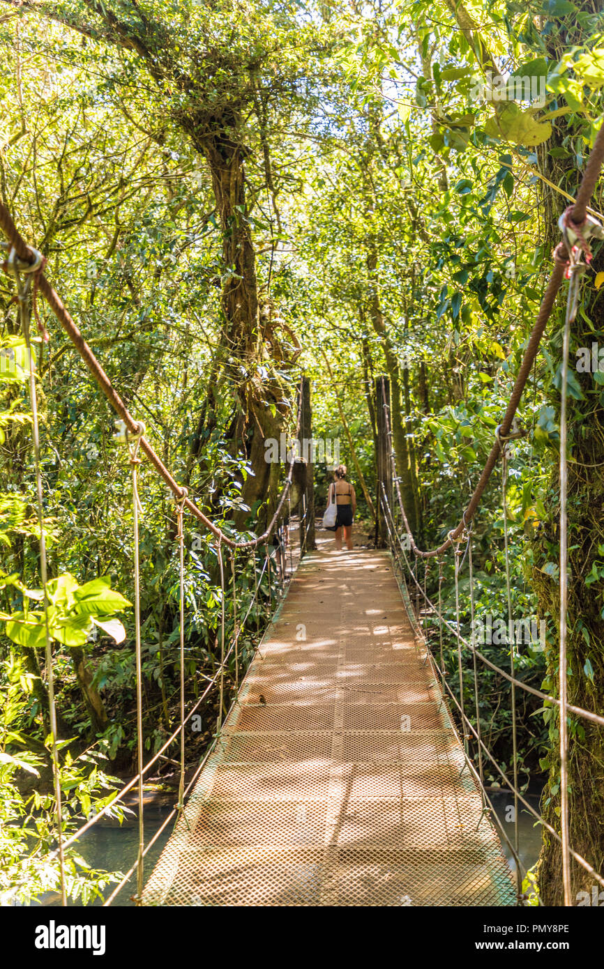 La Fortuna, Costa Rica. March 2018. A view of a hanging bridge along