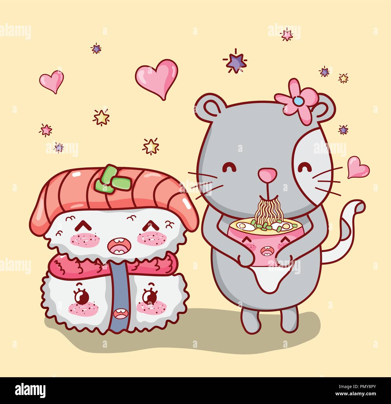 Cat and japanese food kawaii Stock Vector Image & Art - Alamy