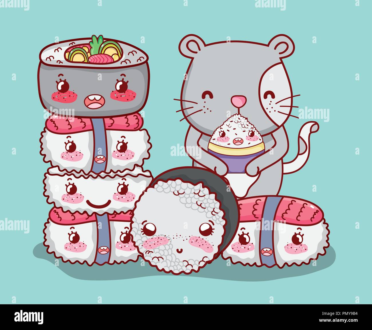 Cat and japanese food kawaii Stock Vector Image & Art - Alamy