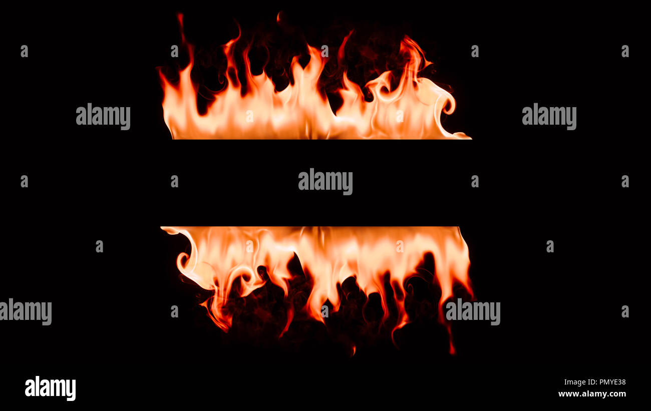 close up view of burning orange flame lines on black backdrop Stock