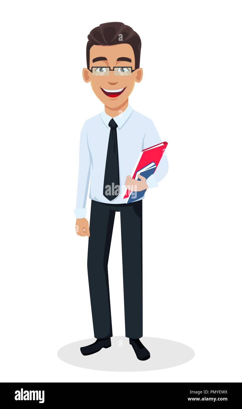 Business man cartoon character holding documents. Young handsome smiling  businessman in office style clothes - stock vector Stock Vector Image & Art  - Alamy