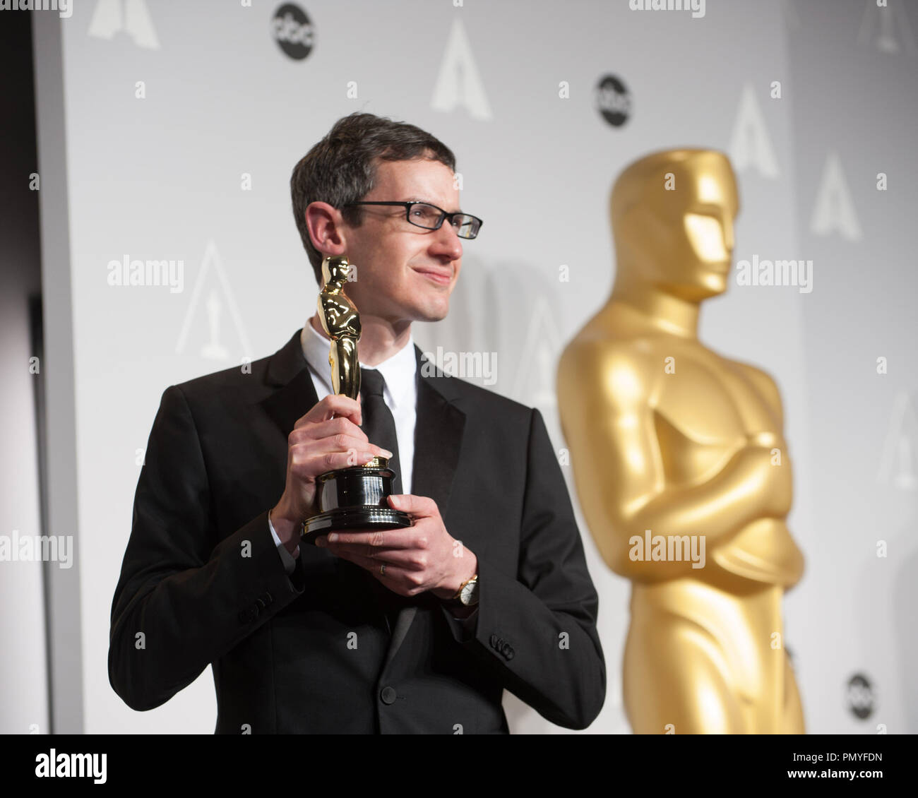 After winning the category Achievement in music written for motion pictures (Original score) for work on “Gravity”, Steven Price poses with his Oscar® for the press. The Oscars® are presented live on ABC from the Dolby® Theatre in Hollywood, CA Sunday, March 2, 2014.  File Reference # 32268 303  For Editorial Use Only -  All Rights Reserved Stock Photo