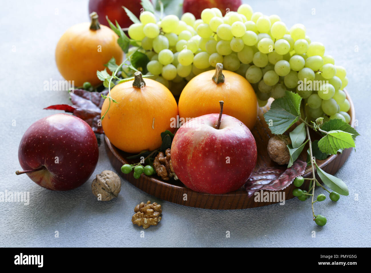 autumn still life with fruits and pumpkins Stock Photo - Alamy