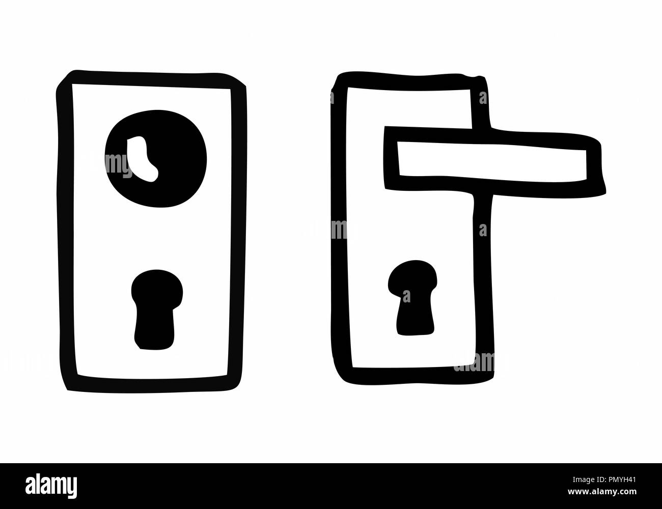 Freehand illustration of isolated door locks. Black outlines on white background. Stock Vector