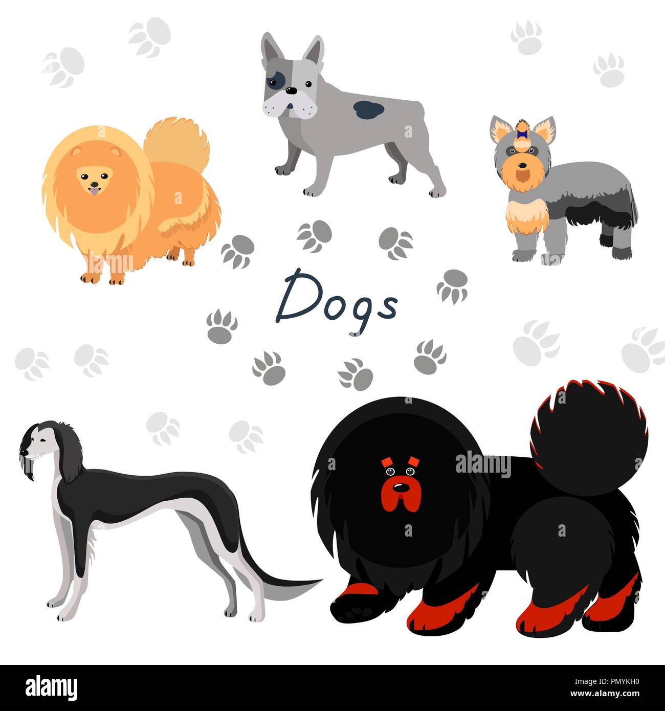 Dogs collection in flat style. Set of dog breeds isolated on white ...