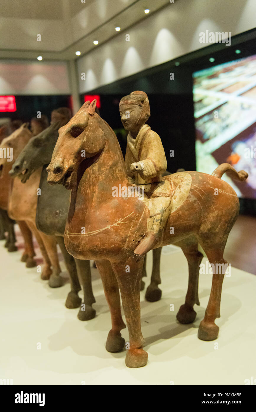 Liverpool William Brown Street World Museum China's First Emperor & The Terracotta Warriors Exhibition small soldiers on horseback Stock Photo