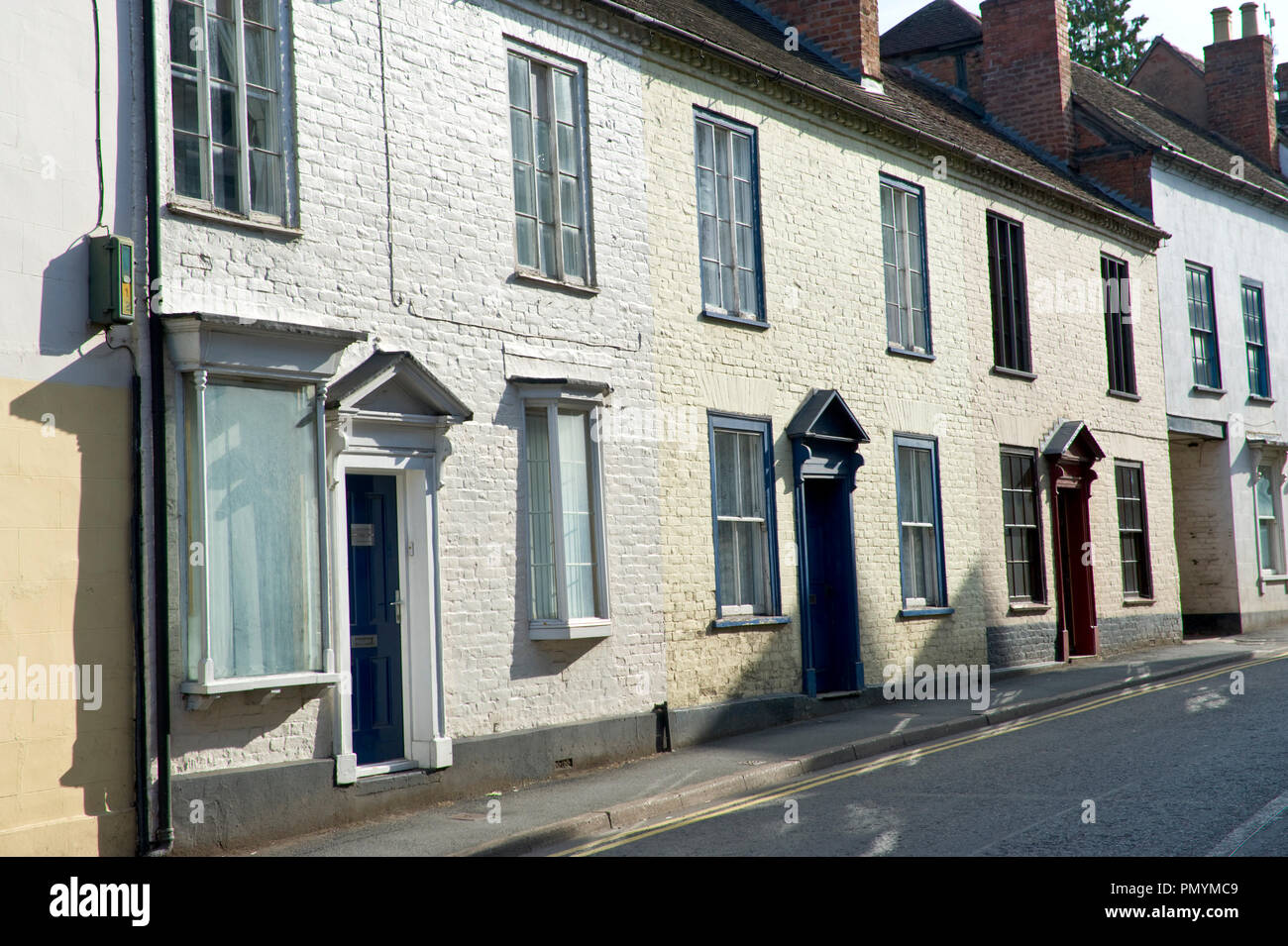 Terrace of roadside houses in Ledbury Herefordshire England UK Stock Photo