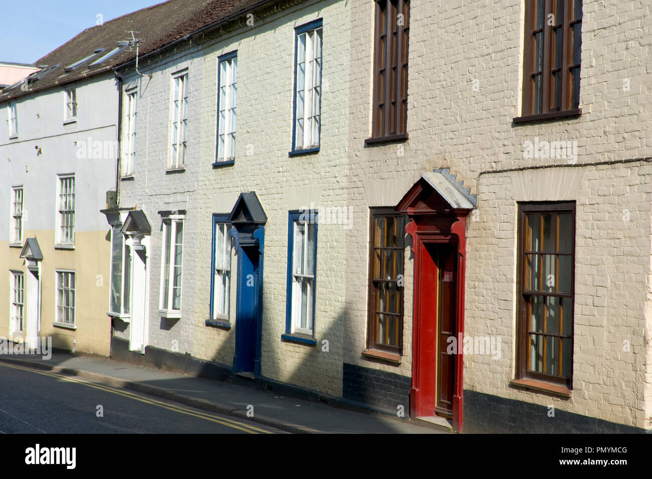 Terrace of roadside houses in Ledbury Herefordshire England UK Stock Photo