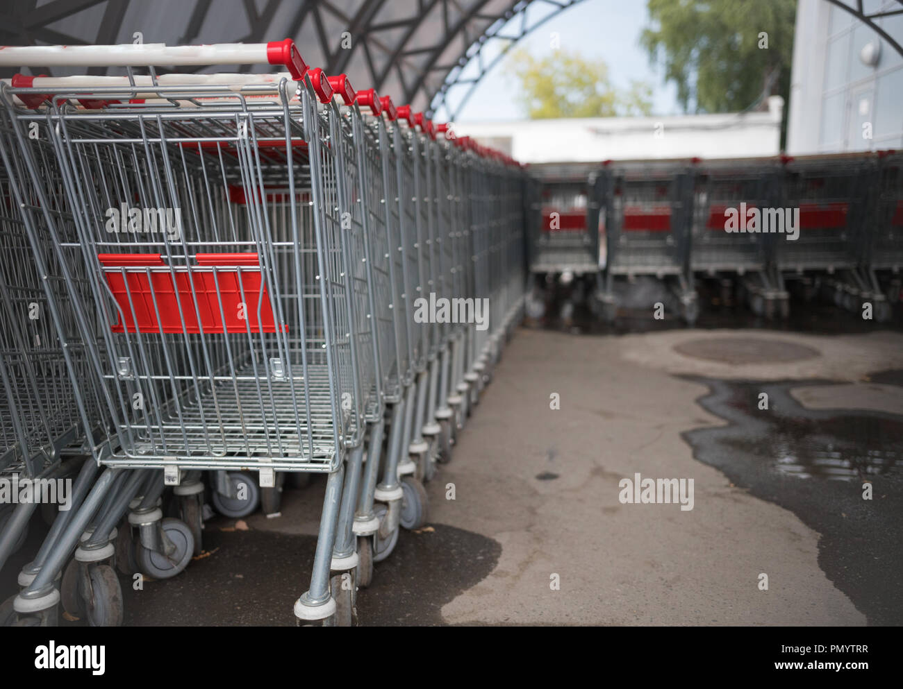 Shopping carts on the street near supernarket Stock Photo Alamy