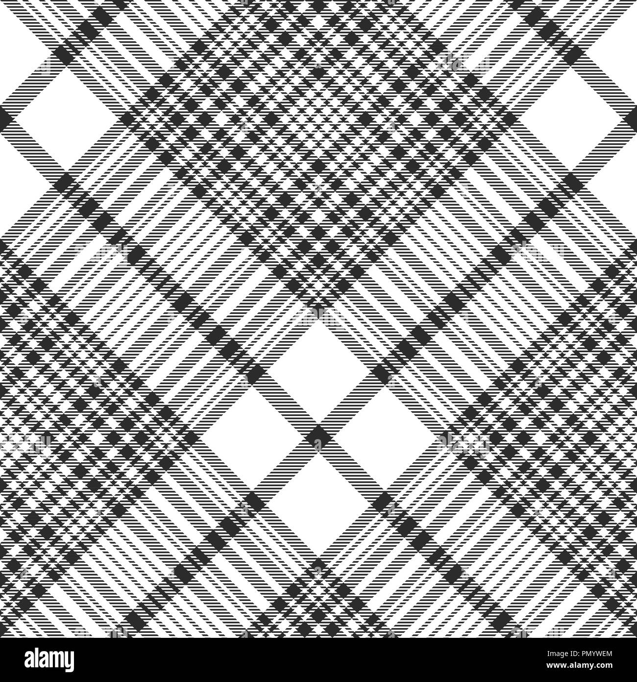 Black and white check plaid seamless fabric texture. Vector