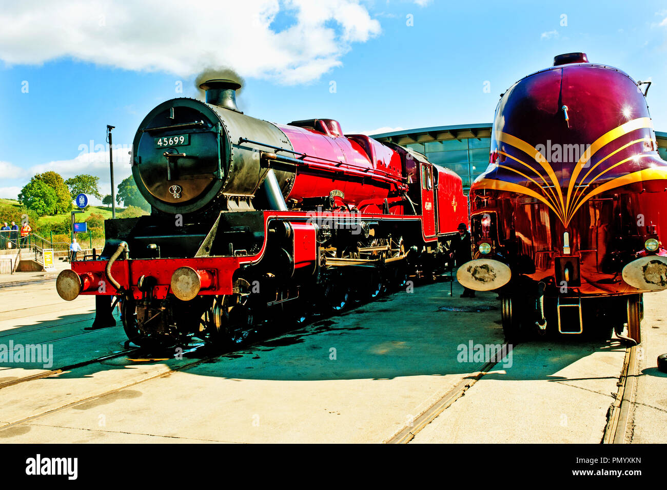 LMS Engines Galatea and Duchess of Hamilton at Locomotion Museum, Shildon, County Durham, England Stock Photo