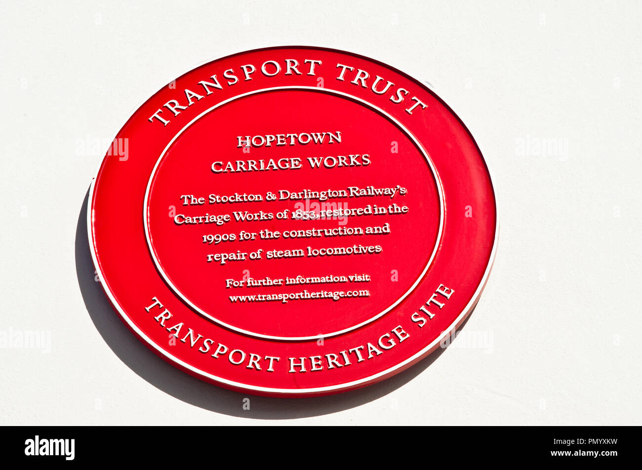Hopetown Carriage Works Historic Plaque, Hopetown Lane, Darlington, North East England Stock Photo