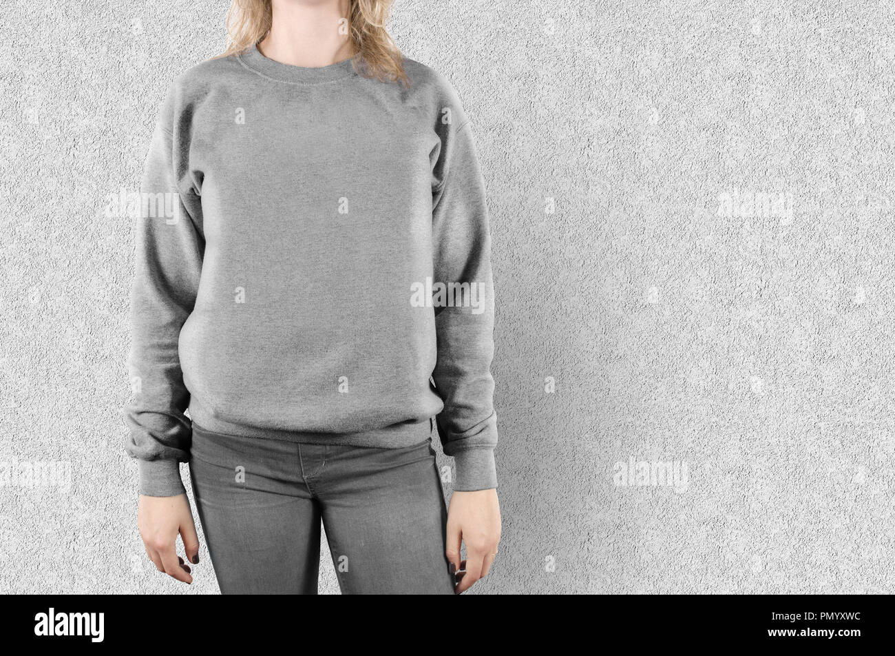 Blank Sweatshirt Mock Up Isolated Female Wear Plain Hoodie Mockup Empty Hoody Design Presentation Clear Loose Overall Model Pullover Ready For Pri Stock Photo Alamy