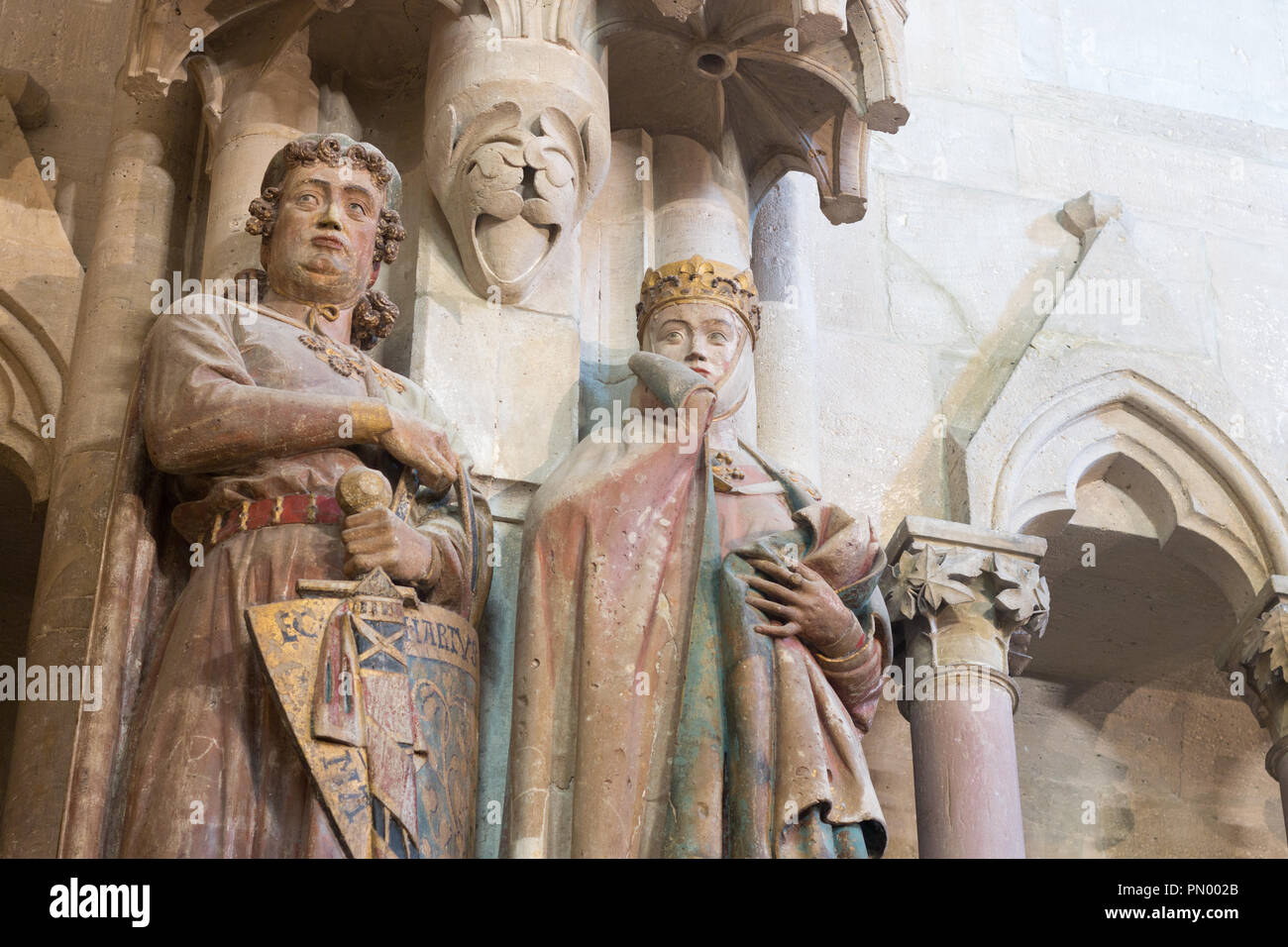 Naumburg, Germany - September 14, 2018: View of the founder figures Margrave Ekkehard II and his wife Uta in Naumburg Cathedral. There are a total of  Stock Photo