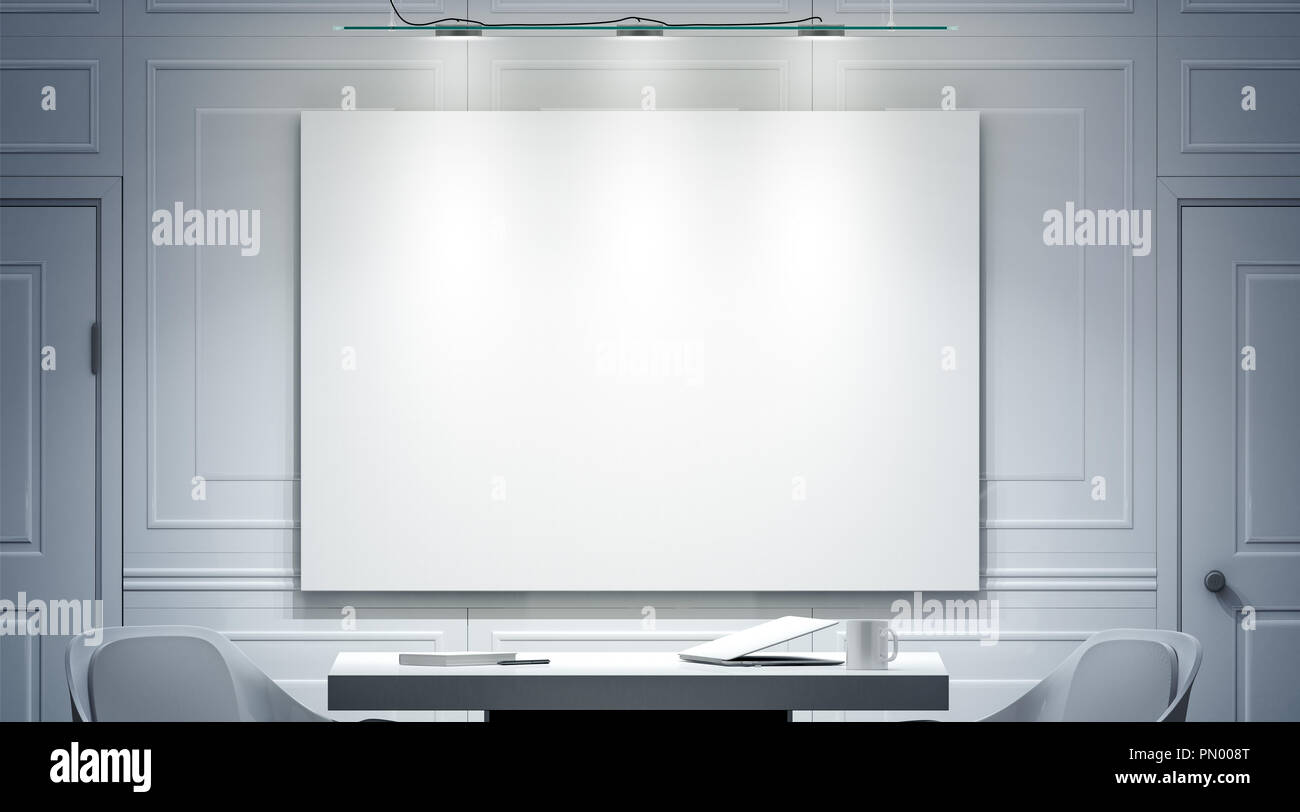Download White Office Interior With Blank Banner Mockup On The Wall 3d Rendering Bright Empty Work Meeting Room Canvas Mock Up Desk Two Chairs Clear Poste Stock Photo Alamy PSD Mockup Templates