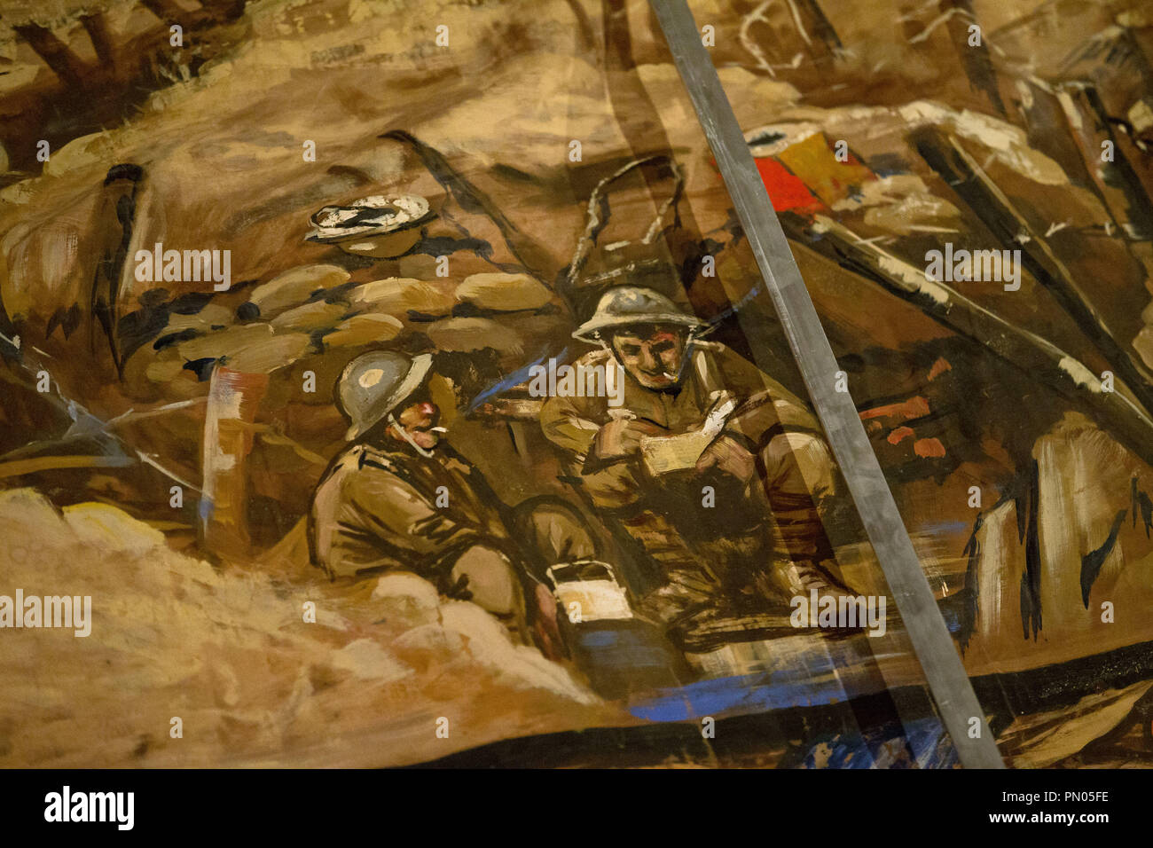 The North Staffordshire 5th Battalion Memorial canvas depicting scenes from WW1 on display at The Potteries Museum and Art Gallery in Stoke-on-Trent. Stock Photo
