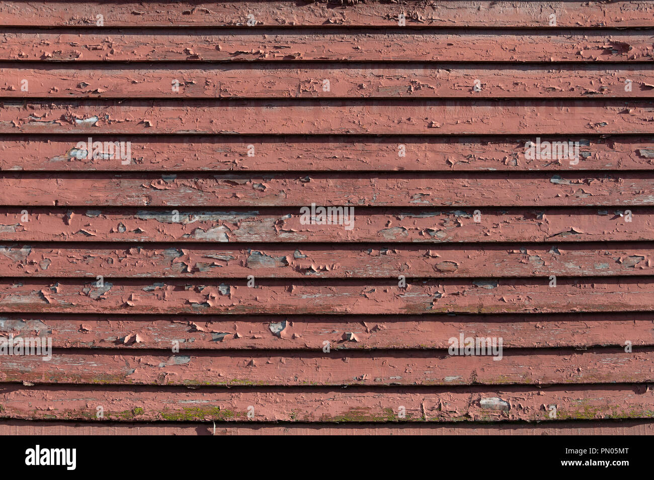 Peeling paint on a house's weather boarding. Would be great for a textured background image. Stock Photo