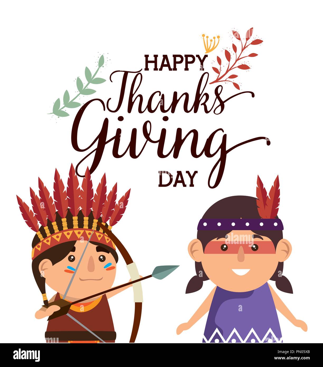 happy thanks giving card with natives couple Stock Vector Image & Art